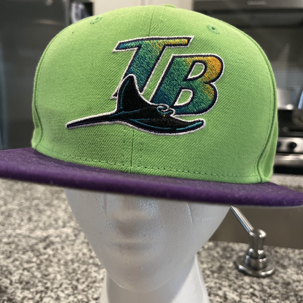 New Era 59FIFTY Tampa Bay Devil Rays Hat Lime Green Purple Fitted 7 3/8 MLB Cap